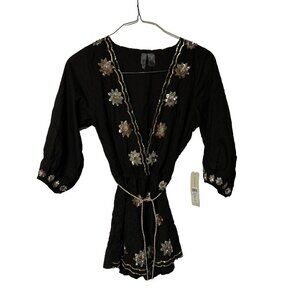 Beach Bunny Swimwear Romper Cover-Up Black Cotton Embellished Size S/M $216 NWT